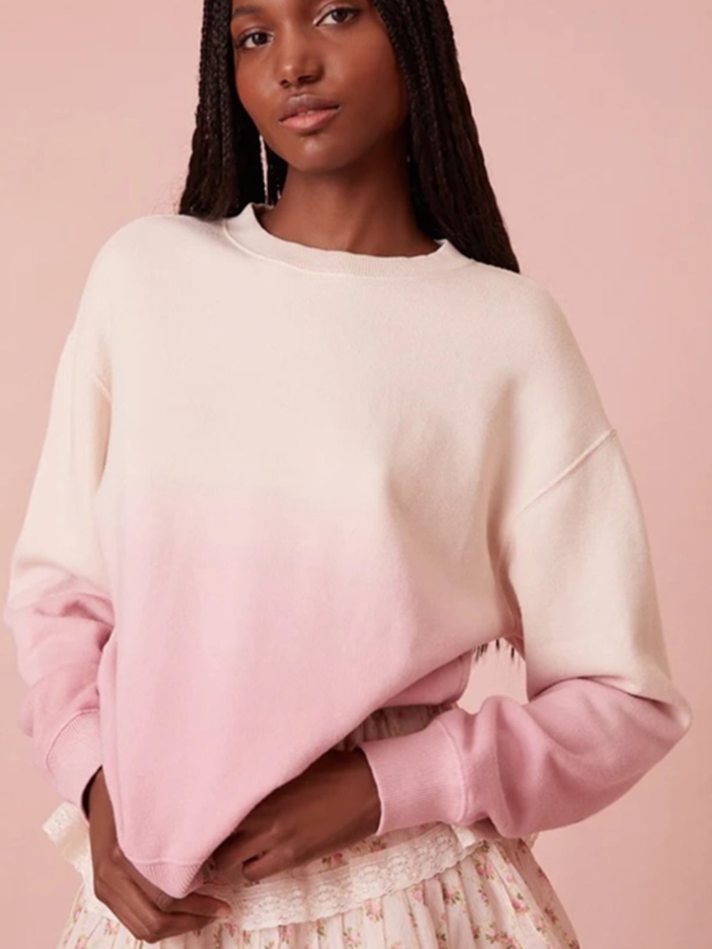 LoveShackFancy Elvira Dip Dyed Embroidered Sweatshirt Women’s Small